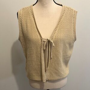 My Style Beige Knit Sleeveless Vest Tie Front